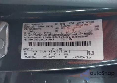2019 Ford Escape Se from USA, damaged, VIN 1FMCU0GD2KUA25385